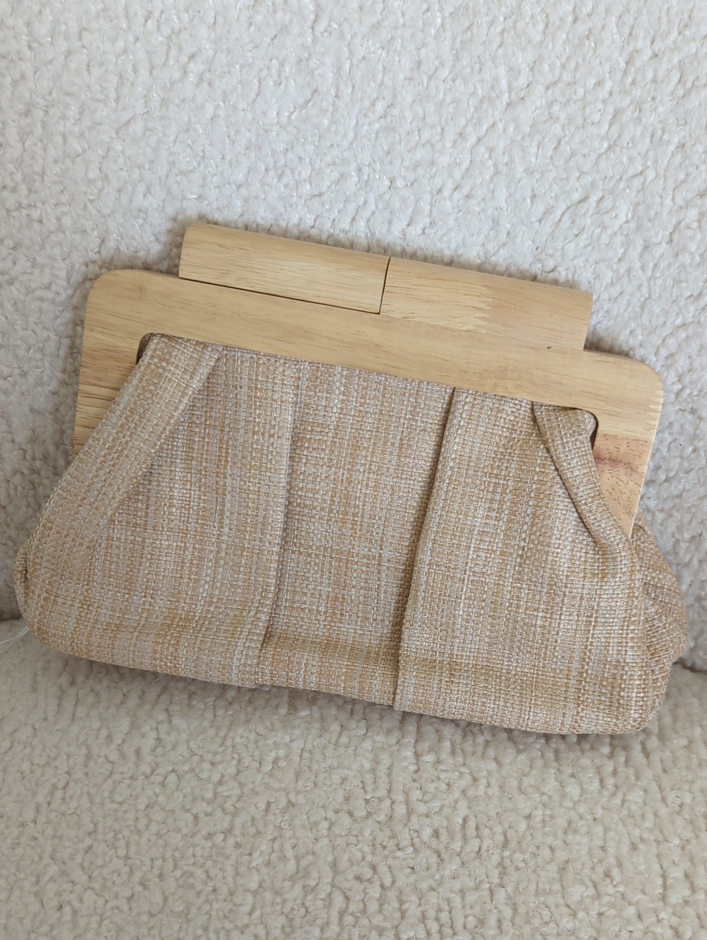 Anthropologie | Shiraleah Beige Woven Frame Clutch Handbag